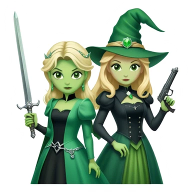 elphaba and glinda but one is with a gun and the other has a sword sticker