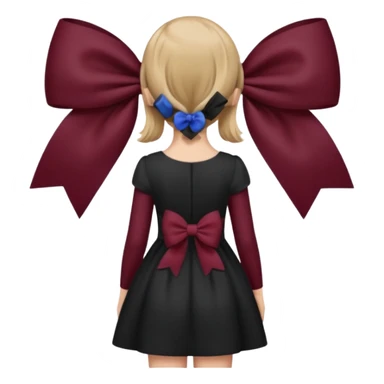A burgundy bow in dark blond hair from the back sticker