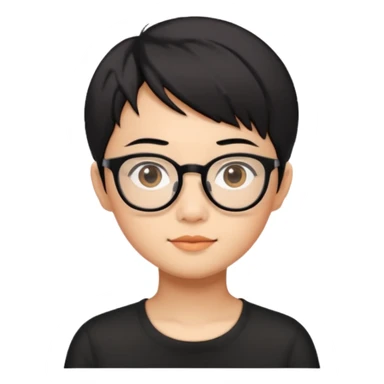 singapore chinese, black short hair, wear black frame glasses, relatively thin, pokey face sticker