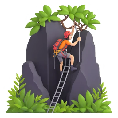 a climber scaling a jungle-covered mountain sticker