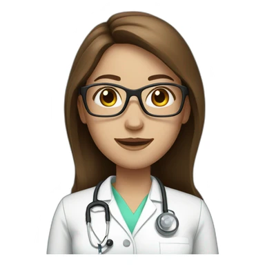 White nurse woman with long brown hair and glasses sticker
