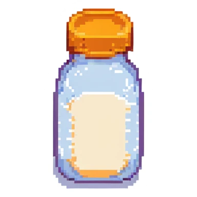 pixel art baby bottle containing milk with orange lid sticker