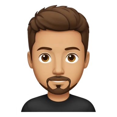 người đàn ông 35 tuổi, da vàng, tóc ngắn nhuộm màu nâu, râu quai nón hơi xoăn nhẹ, áo màu đen sticker