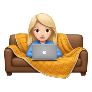 A white girl lies on a sofa under a blanket with a laptop sticker
