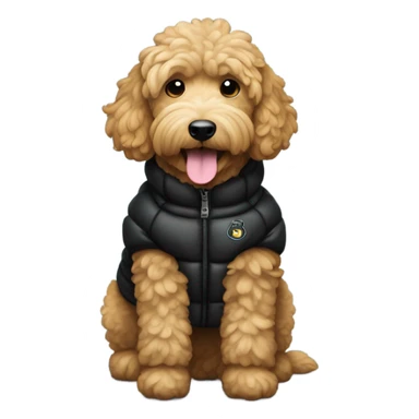 Goldendoodle wearing a black puffer jacket  sticker