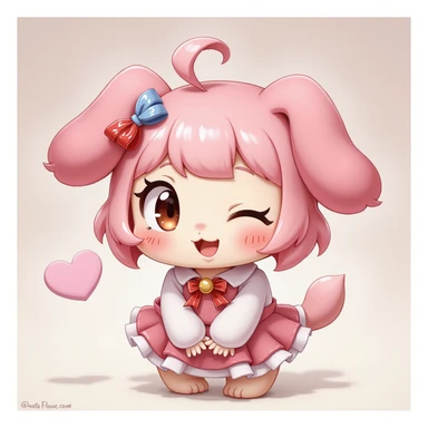My Melody character, photorealistic style, winking, playful pose, high detail sticker
