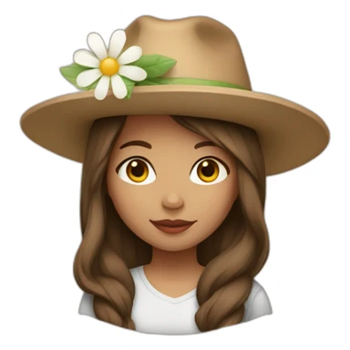 Light skin, Girl with a flower in her hand, with a hat, shoulder-length brown straight hair sticker