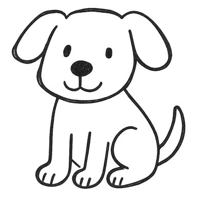 A cute cartoon dog, simple lines, sitting. sticker