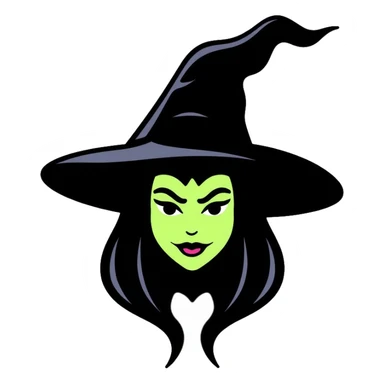 Elphaba witch face with green skin and black hat sticker