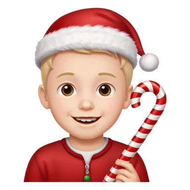 Little boy with candy canes celebrating Christmas sticker