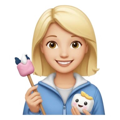 blonde woman holding marshmallow stick sticker