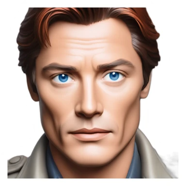 Alain Delon young hardboiled detective blue eyes short red hair sticker