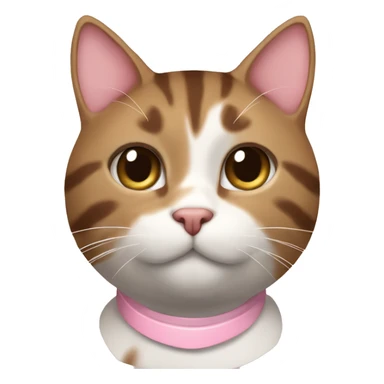 Brown and white tabby cat with light pink collar sticker