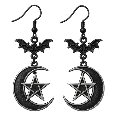 goth earrings, crescent moon, black and silver, mystical gothic sticker