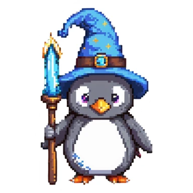 penguin wizard with a magic wand and wizard hat sticker