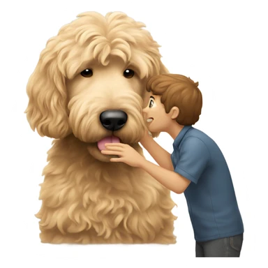 Human sniffing a goldendoodle’s paw sticker
