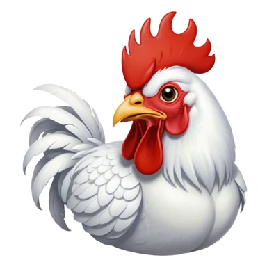 Cinematic Cute Yawning White Rooster Portrait Emoji, Head tilted slightly with a dramatic, wide-open yawn, showcasing a soft, downy white plumage with a crisp red comb and drooping wings, round eyes barely open in drowsy contentment, Simplified yet irresistibly adorable features, highly detailed, glowing with a soft, cozy glow, high shine, relaxed yet expressive, stylized with a touch of whimsy, bright and endearing, soft glowing outline, capturing the essence of a sleepy yet affectionate rooster, so drowsy it feels like it could stretch out of the screen and curl up for a nap! sticker