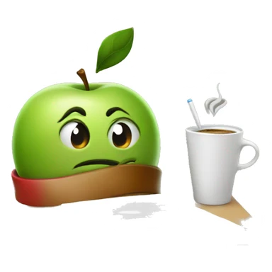 Apple drinking coffee and writing code sticker