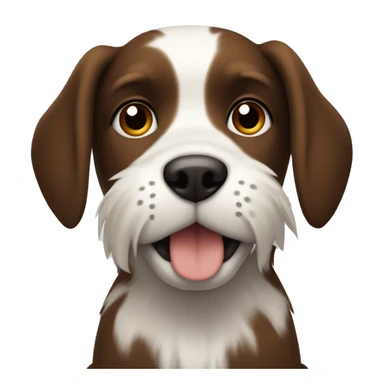 a dog sitting, with brown eyes, dark mixed fur (all kinds of brown) with white fur on the end of his tail  sticker