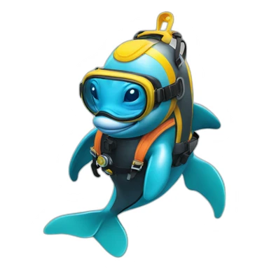dolphin wearing scuba diving equipment sticker
