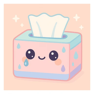 a tissue box designed for wiping tears, with a gentle and comforting look, soft pastel colors, subtle teardrop motif sticker