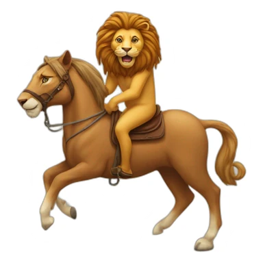 the cat and the lion which are riding the horse sticker