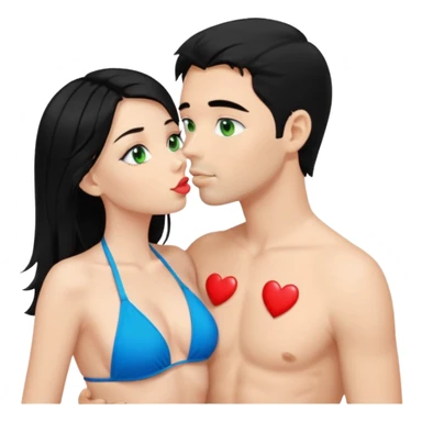 Blonde Woman Green eyes blue Bikini whole body Kissing man black Hair blue eyes Hearts in Body sticker