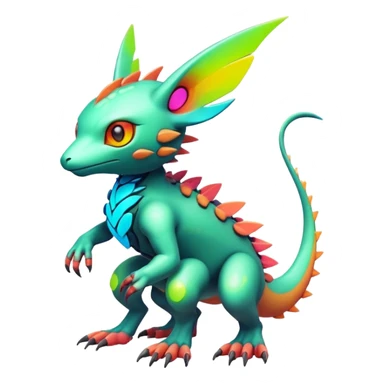 Tropical futuristic lush warm-colored modern colorful neon-colored cyber-Fakémon-Digimon-Trico-creature sticker