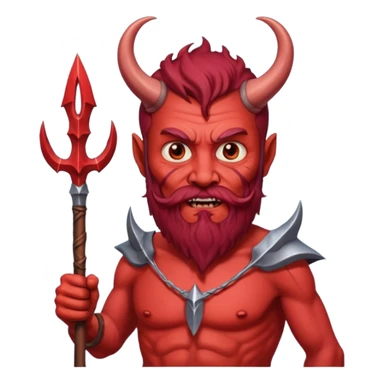 satan emoji holding a trident. make him red and scary. make him older with a beard sticker