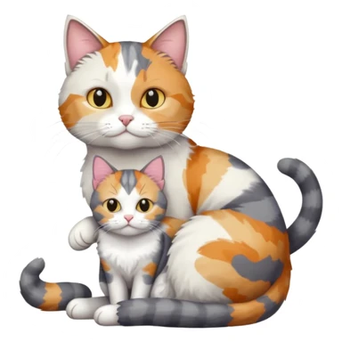 full body colourful light patched calico + white tabby cat cuddling a big grey and white cat  sticker