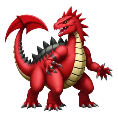 Badass black and red Groudon-salazzle-tyranitar-raptor-hybrid, full body sticker
