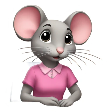 pink dressed mouse studying hard sticker