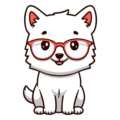 dog wearing glasses with a sweet smile sticker