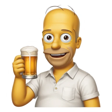 homer simpson smiling with a beer wearing white shirt sticker