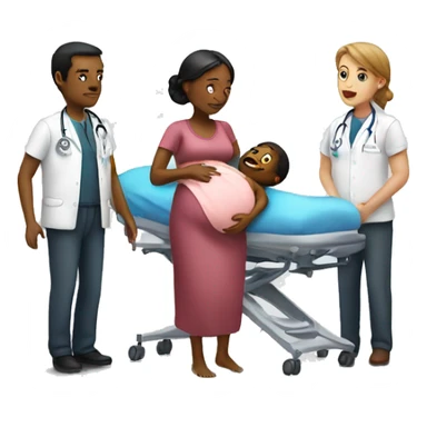 a woman gives birth and doctors stand nearby sticker