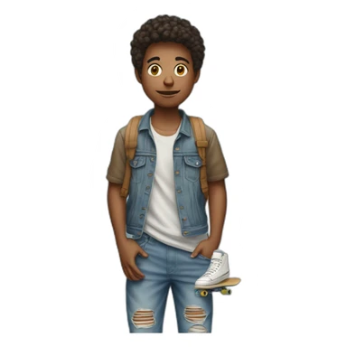 make a emoji of a teenage middle eastren face wearing a super baggy jean with a skateboard on his hand  sticker
