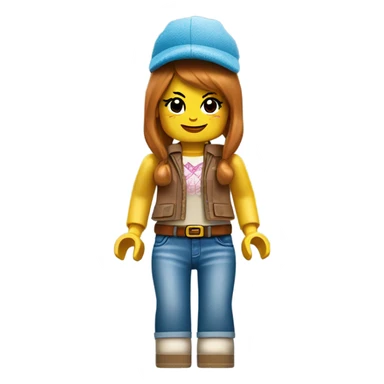 Lego toy girl whole body with rabbit hat and beggy jeans sticker