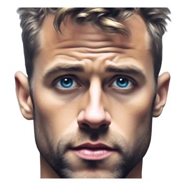 Solarpunk Ryan Renolds in bladerunner style, oil paint, epic eyes, intricate lips, exquisite pose, beautiful, desirable, logical sticker