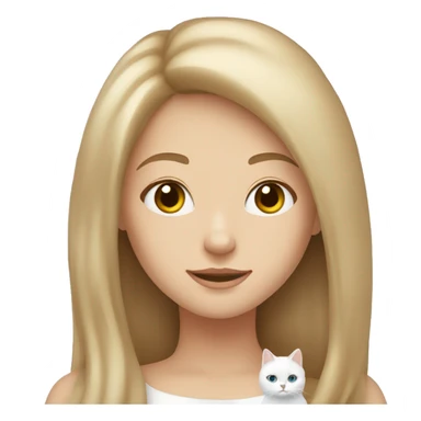 girl with light brown hair and her white cat sticker