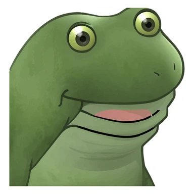 Bufo frog meme, green frog with a mischievous grin, simple style sticker