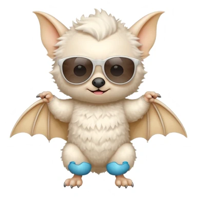 cute white bat with sunglasses, full body sticker