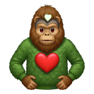 Bigfoot wear a green sweater with a big red heart on the front sticker