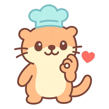 Make the background transparent and add a small red heart coming out from the otter's hand as it does the chef's kiss, keep the kawaii style. sticker