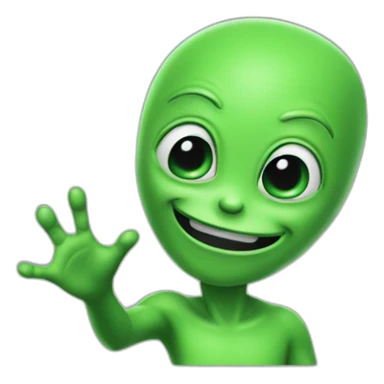 waving alien, green, greeting sticker