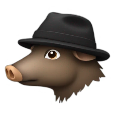 Full face sad boar with stubble in a black winter hat sticker