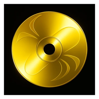 A minimalist CD disc with abstract pattern, glowing effect, yellow color sticker