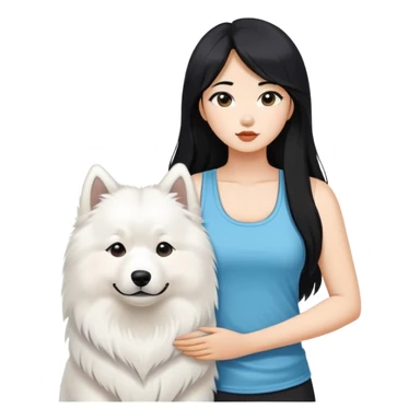  asiatic girl in the tank top with long black  hair and a samoyed sticker