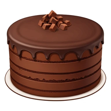 Chocolate fudge cake with chocolate base and chocolate frosting with chocolate pieces. Show the inside of the cake with three thin layers of a lighter chocolate filling  sticker