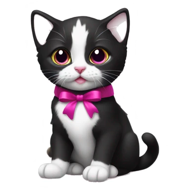 Tuxedo kitten with a magenta ribbon  sticker