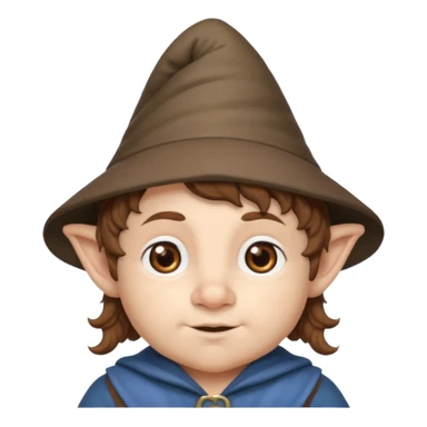 Gnomo con capelli ricci corti marroni, occhi marroni e cappello a punta sticker